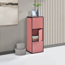 Kings Brand Furniture - Dothan Wood 3-Cubed Closed Bookcase - Storage Shelf Organizer Bookshelf - Red