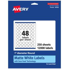 Avery - Matte Round Labels, 1" diameter, 12,000 Labels - White