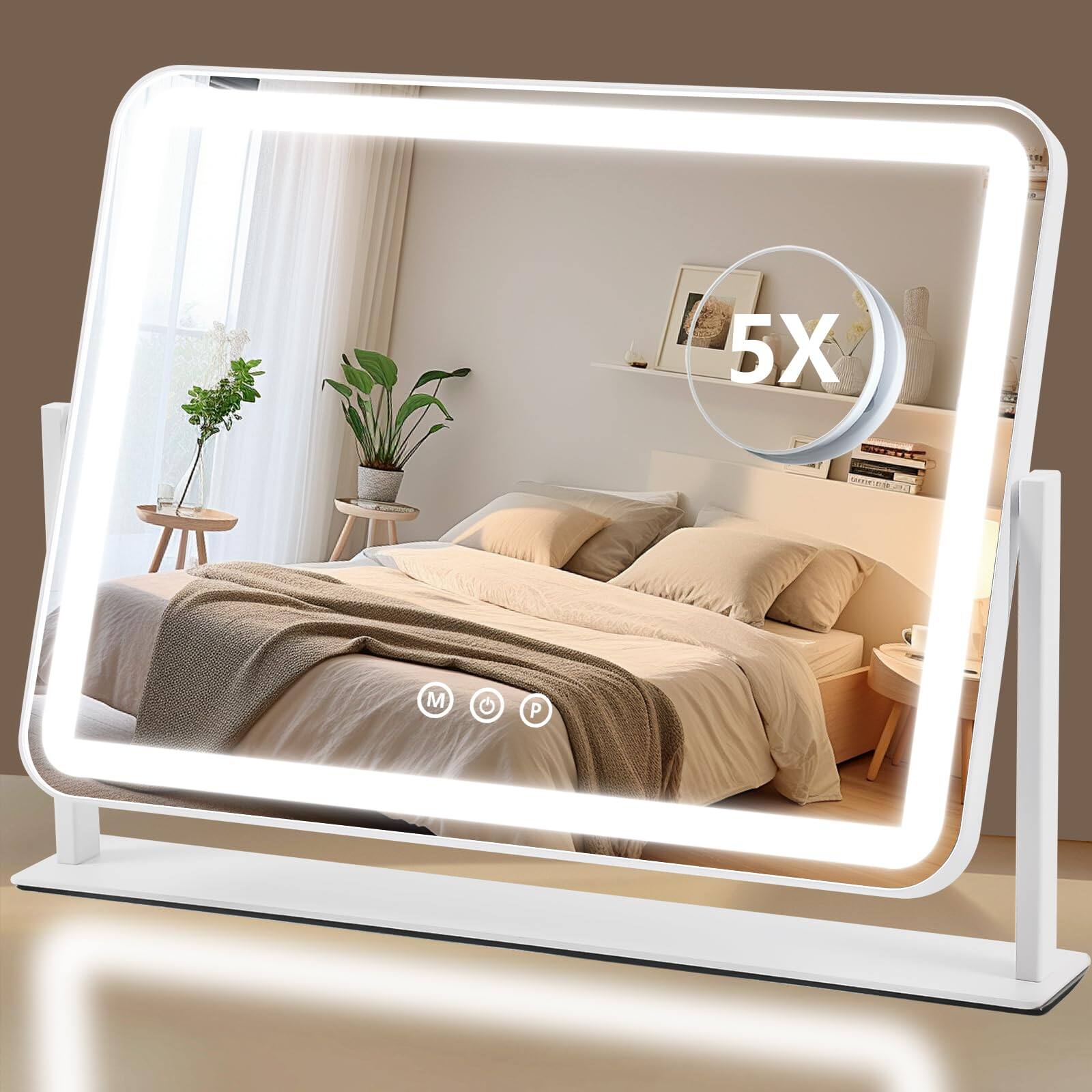 Front. Cedar Assembly - Vanity Mirror With Lights  5x Magnification Spot Makeup Dimmable 3 Color Lighting 17.3"l X 14.2"w - Default.