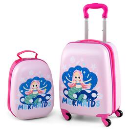 Costway - 2PC Kids Carry On Luggage Set 12" Backpack and 16" Rolling Suitcase for Travel - Multicolor