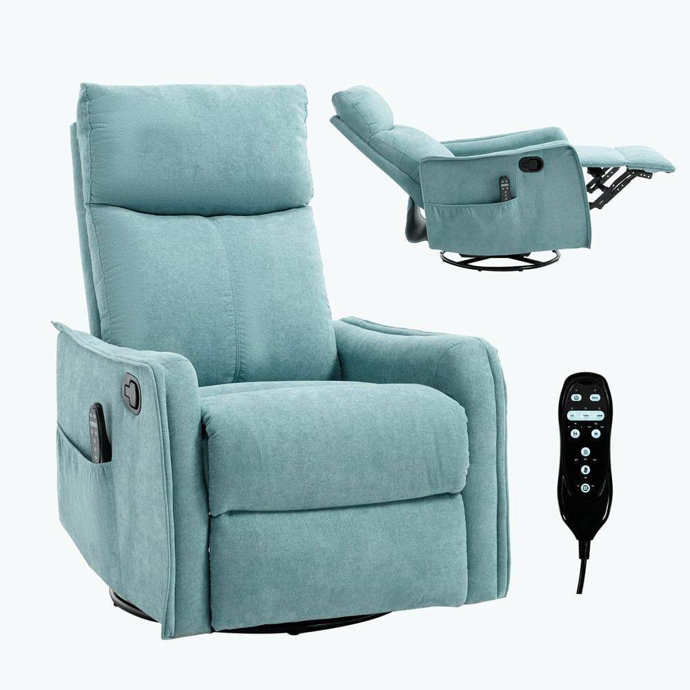 Alt View 2. Kadyn - Fabric Heat Massage Recliner Chair, 8 Vibration Modes & Lumbar Heat, Rocker Swivel, Antique blue green - Blue.