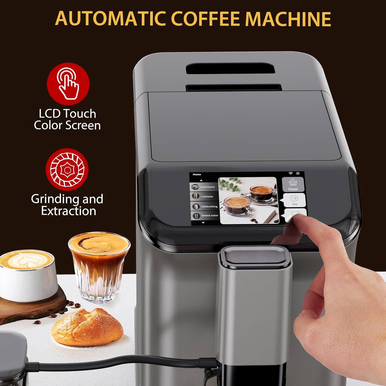 AUTOMATIC COFFEE MACHINE

- LCD Touch Color Screen
- Grinding and Extraction