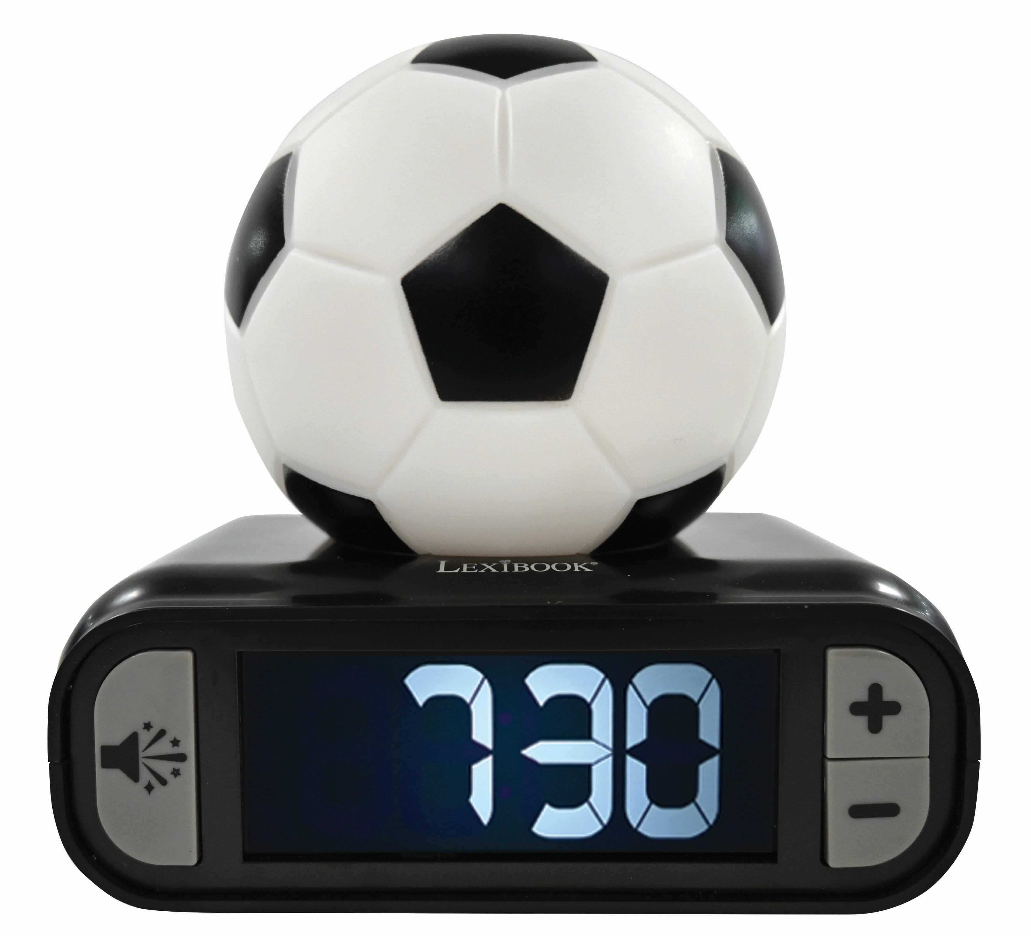 Lexibook - Digital Alarm Clock with a Football 3D Night Light and Sound Effects - White