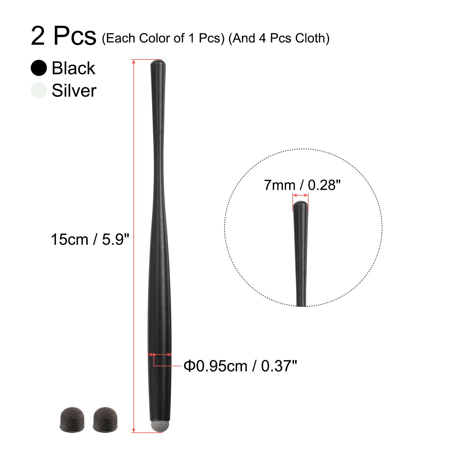 2 Pcs (Each Color of 1 Pcs) (And 4 Pcs Cloth)  
Black Silver  
7mm / 0.28"  
15cm / 5.9"  
Φ0.95cm / 0.37"