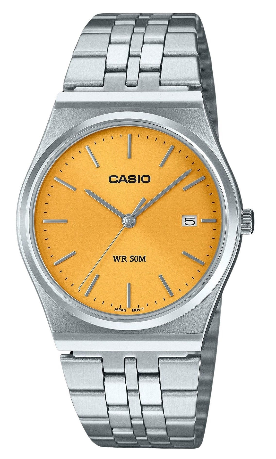 Casio - Analog Quartz MTP-B145D-9AV Unisex Watch Stainless Steel Yellow Dial 50M - Silver, Yellow
