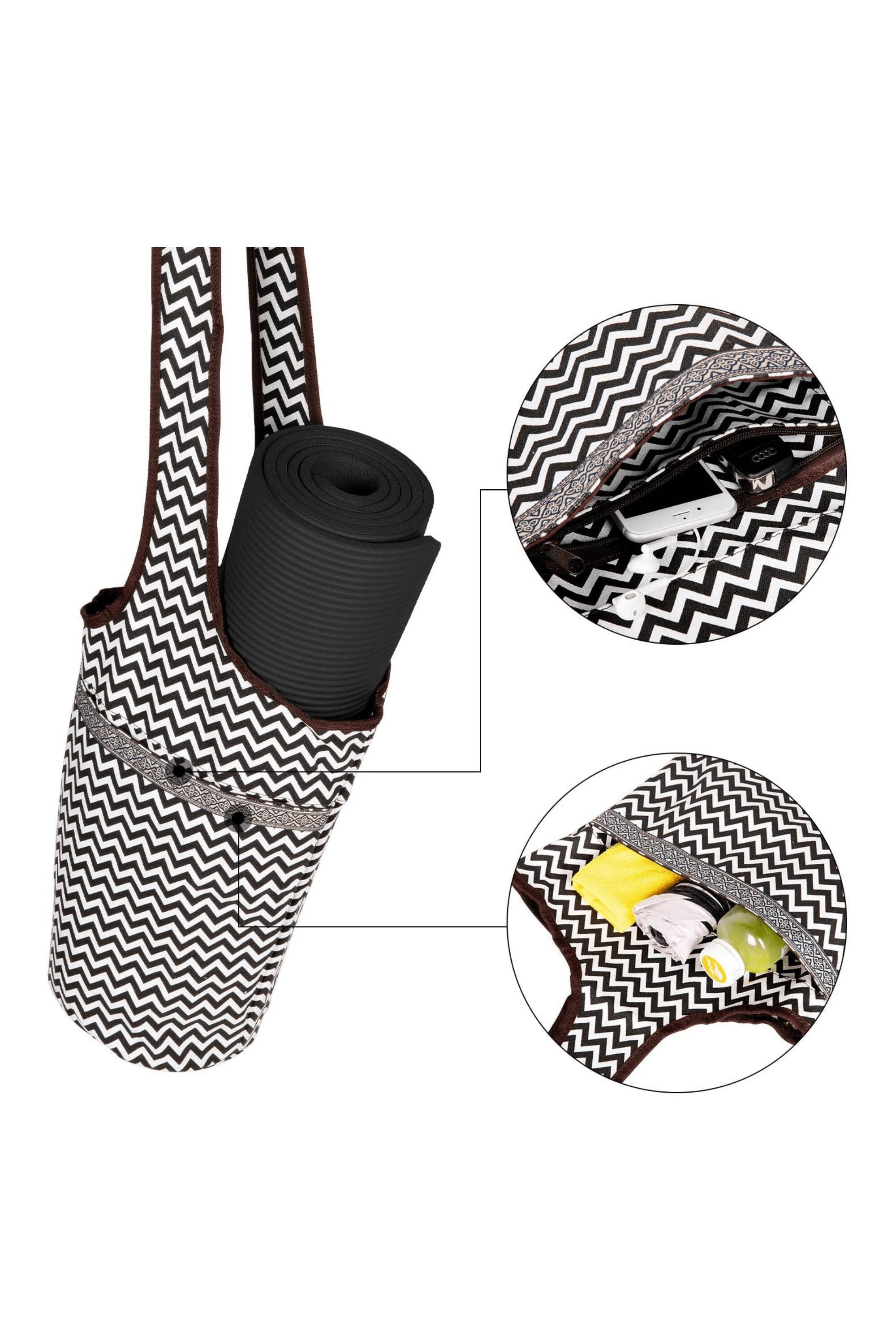 Alt View 3. JupiterGear - Yoga Mat Carrying Tote Bag with Large Size Pockets | Multipurpose and Fit Most Size Mats - B&W ZigZag.