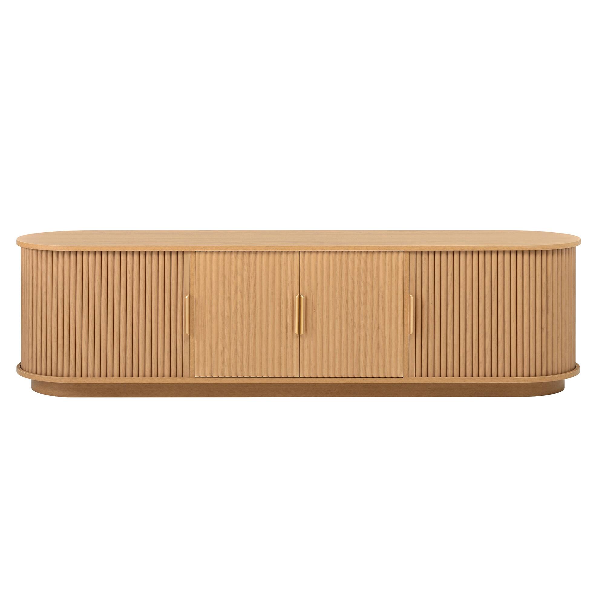 Angle. Spaco - Spaco Farmhouse Fluted TV Stand for 75" TV, Wooden Media Console with Sliding Tambour Door and Storage for Living Room - Natural.