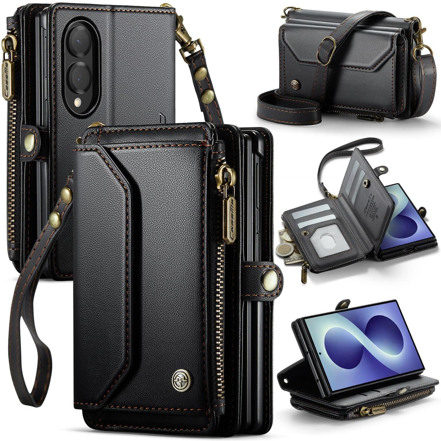 UUCOVER - Wallet Case for Samsung Galaxy Z Fold8 with RFID Blocking Card Slots Cash Holder Zipper Pocket Shoulder and Wrist Strap - Black price history on PriceWatchPro