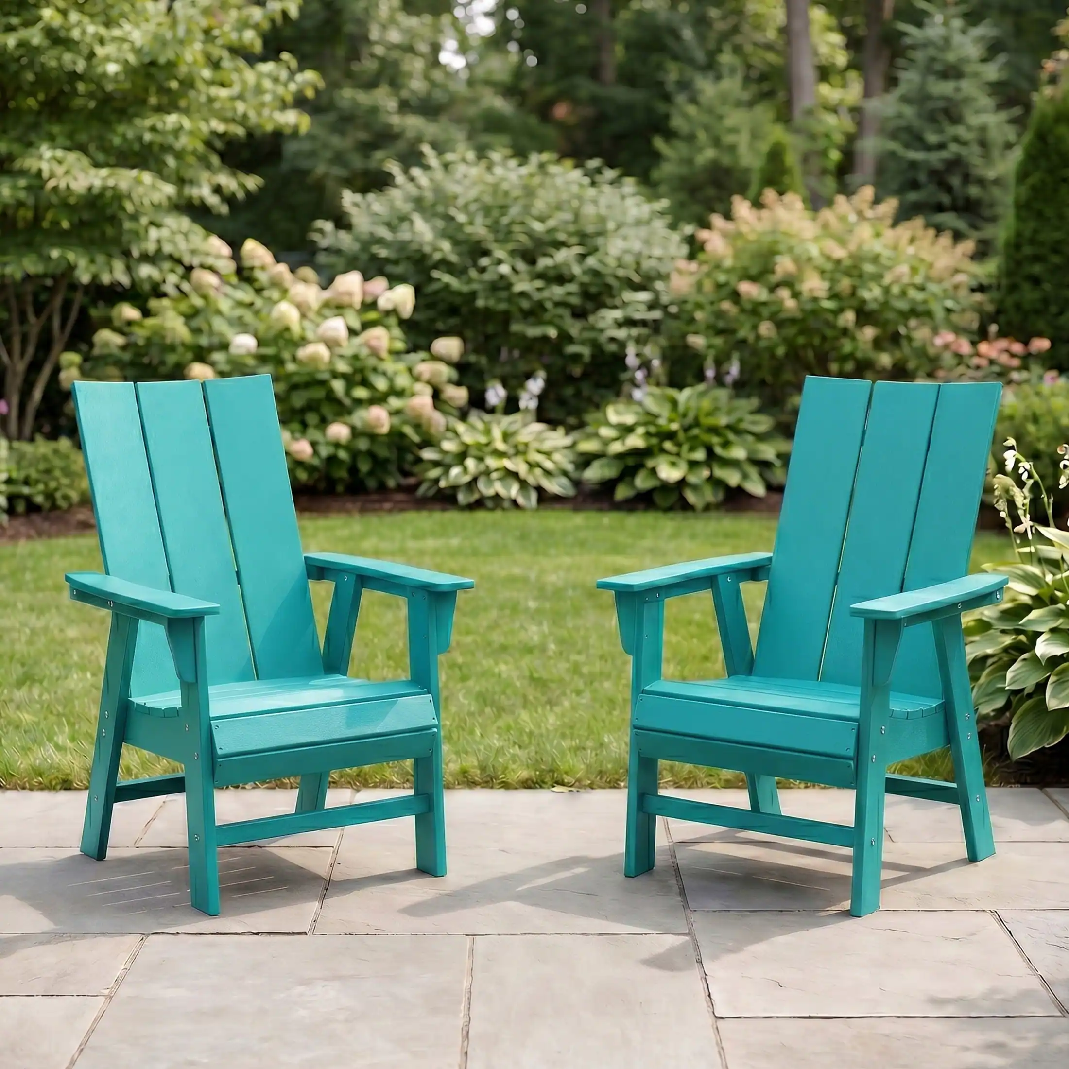 Angle. WestinTrends - WestinTrends Ashore Outdoor Patio HDPE Plastic Modern Adirondack Dining Chairs (Set of 2) - Turquoise.