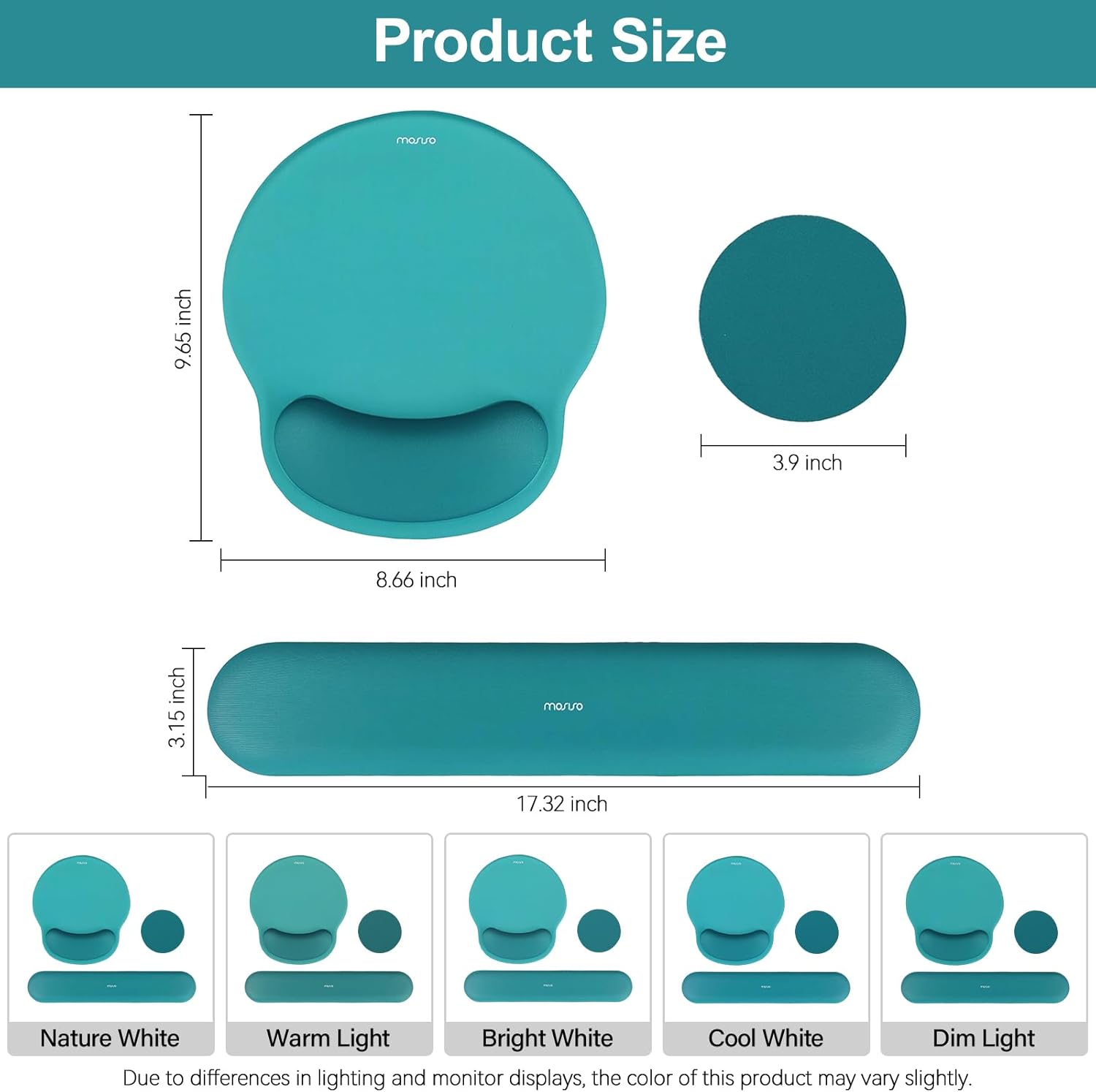 Product Size:  
- Height: 9.65 inch  
- Diameter: 3.9 inch  
- Length: 8.66 inch  
- Width: 3.15 inch  
- Total Length: 17.32 inch  

Light Options:  
- Nature White  
- Warm Light  
- Bright White  
- Cool White  
- Dim Light  

Note: Due to differences in lighting and monitor displays, the color of this product may vary slightly.
