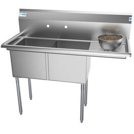 Koolmore - 48 in. Two Compartment Sink with Drainboard, Bowl Size 15"x 15"x 12" SB151512-15R3 - Stainless Steel