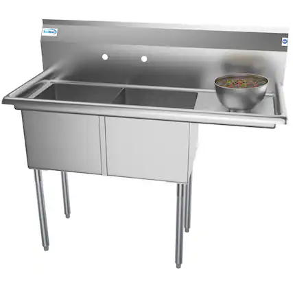 Front. Koolmore - 48 in. Two Compartment Stainless Steel Sink with Drainboard, Bowl Size 15"x 15"x 12" SB151512-15R3. - Stainless Steel.