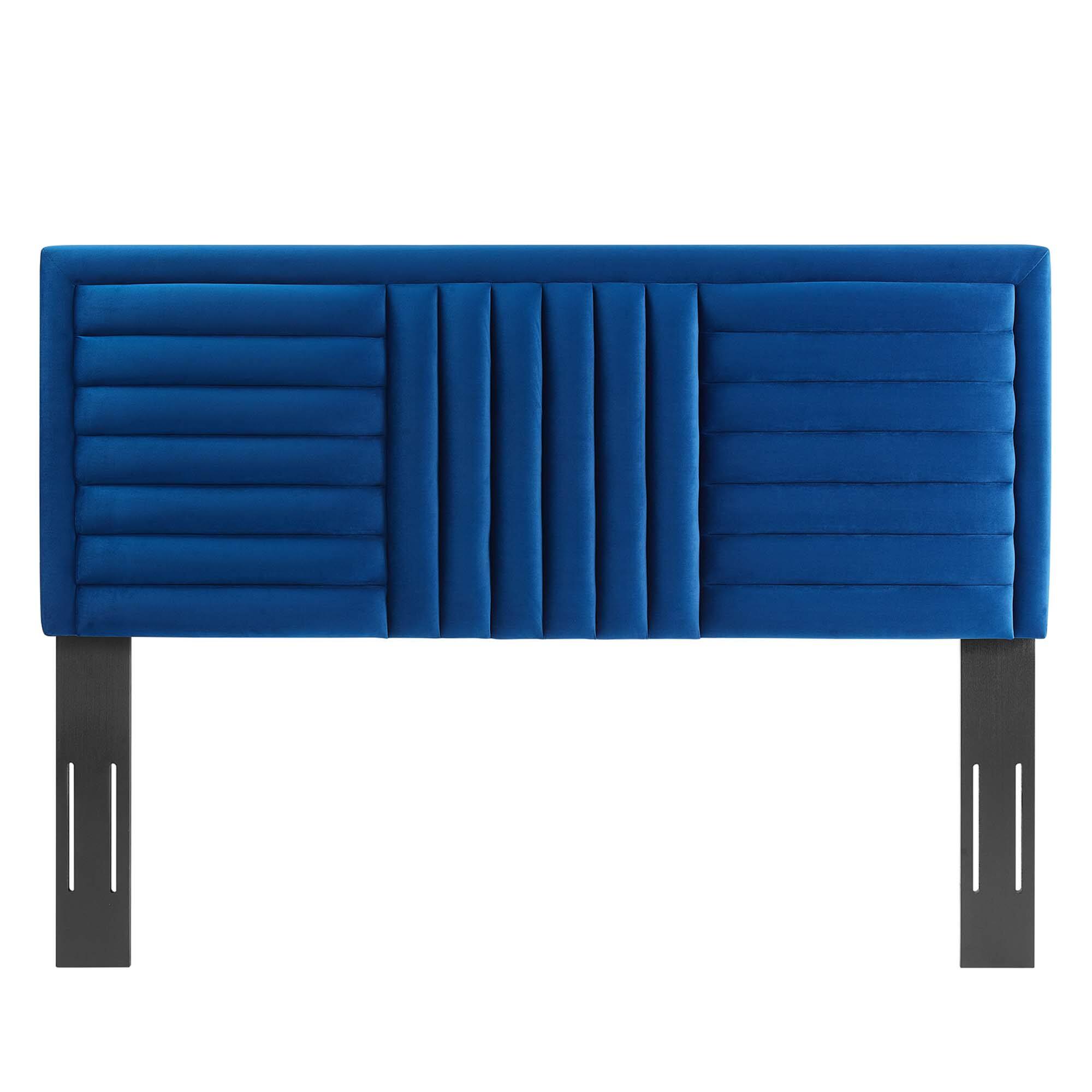 Left. Modway - Believe Channel Tufted Performance Velvet Twin Headboard by Modway - Navy.