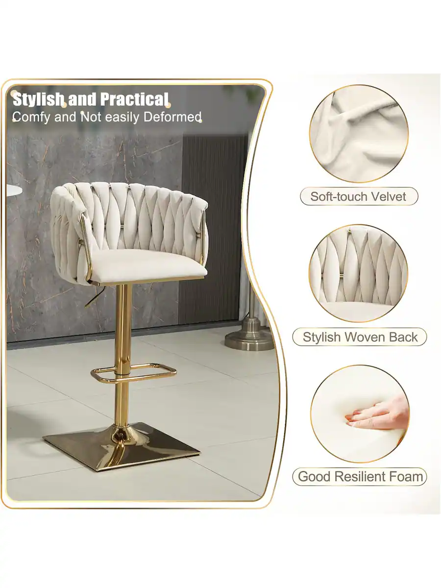 Trinkets Crazed Swivel Velvet Bar Stool Set Of 2, Adjustable Comfy ...