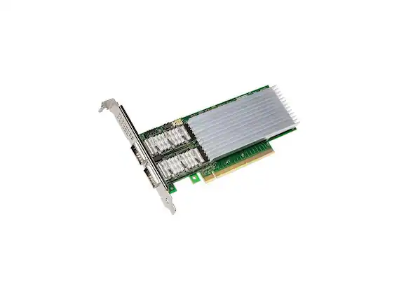Front. Intel - Intel Ethernet RJ-45 Network Adapter - Dual-Port QSFP28 - PCI Express (PCIe) 4.0 x16 - Ethernet Port Configuration Tool - Green.