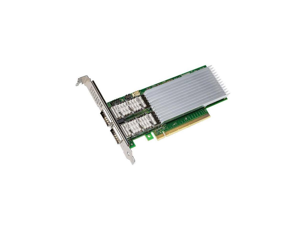 Front. Intel - Intel Ethernet RJ-45 Network Adapter - Dual-Port QSFP28 - PCI Express (PCIe) 4.0 x16 - Ethernet Port Configuration Tool - Green.