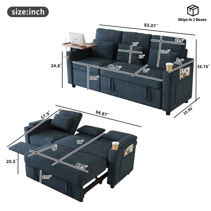 size: inch  
83.07"  
Ships in 2 Boxes  
24.8"  
18.1"  
46.46"  
13"  
19"  
20"  
23.6"  
21.3"  
5.9"  
27.6"  
38.78"  
57.9"  
94.87"  
33.86"  
20.5"  
17.7"  
44.9"  
70"