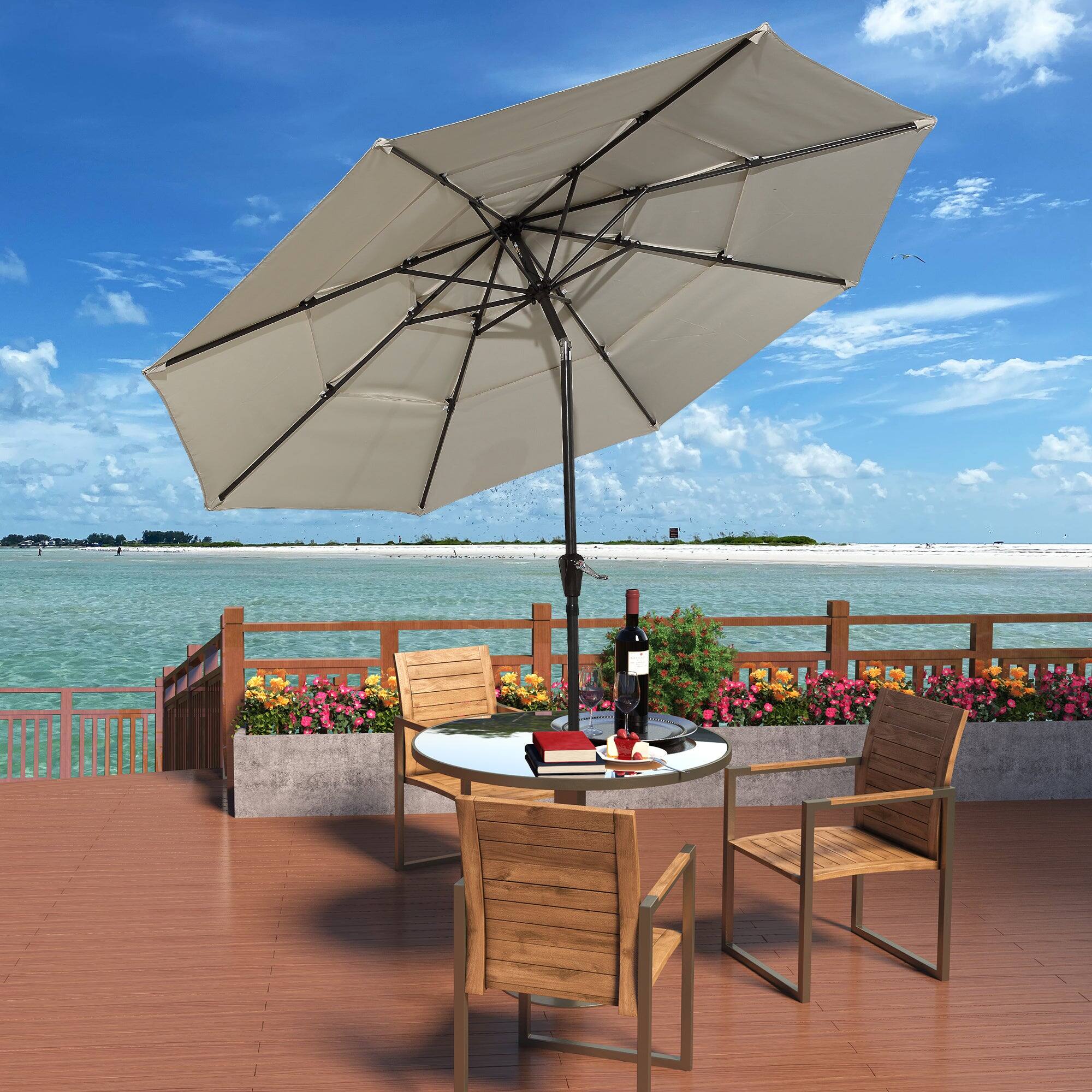 Alt View 3. Boyel Living - Aluminum Patio Market Umbrella Double or Triple Vent with Tilt - Beige.