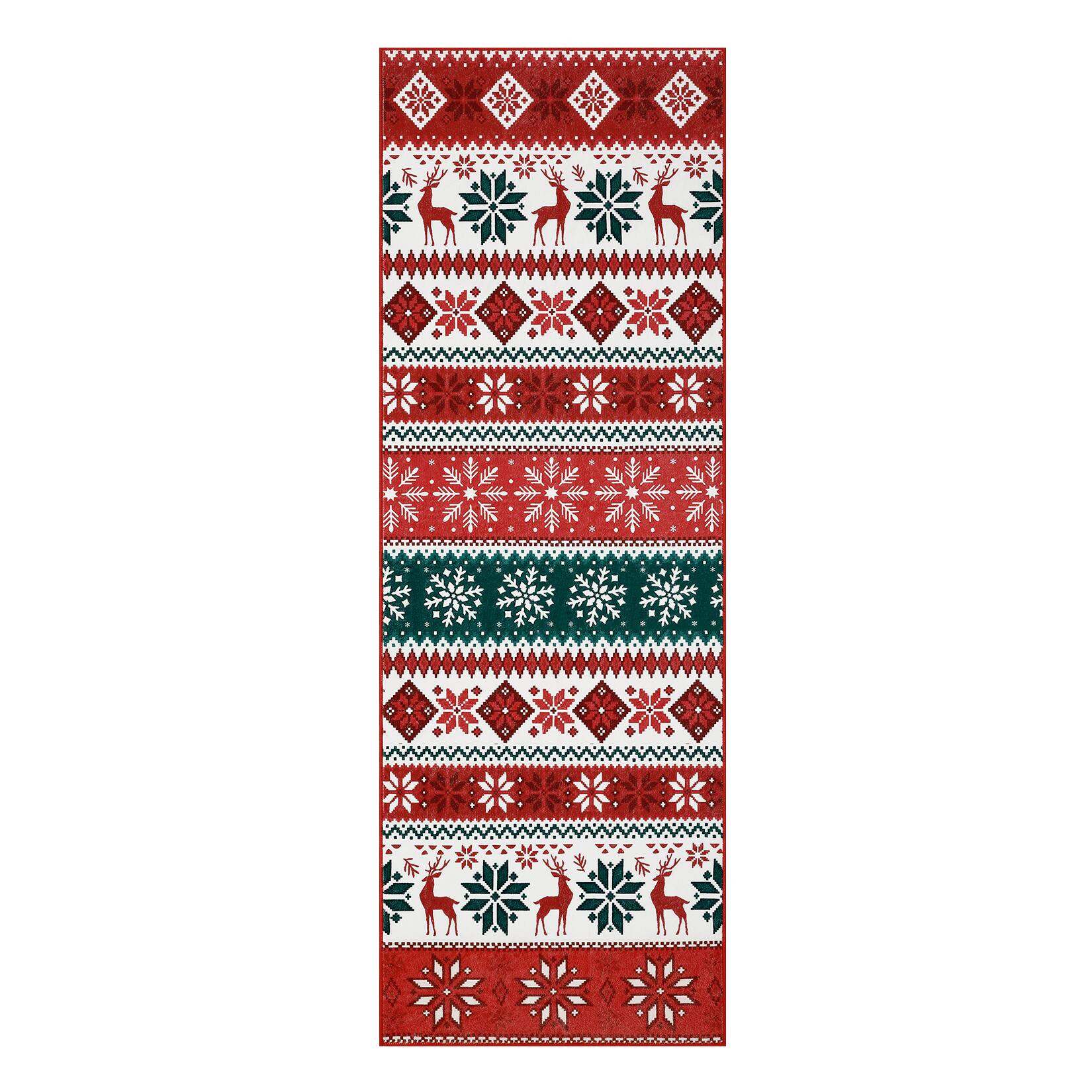 Front. Acekool - 2 x 8 ft Christmas Rug Runner, Stain-Resistant Xmas Floral Bedside Bathroom Rug for Laundry,Bedroom - Red.