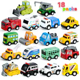 Joyfy - 18 Pcs Pull Back Cars, Friction Powered Toy Vehicles Party Favors