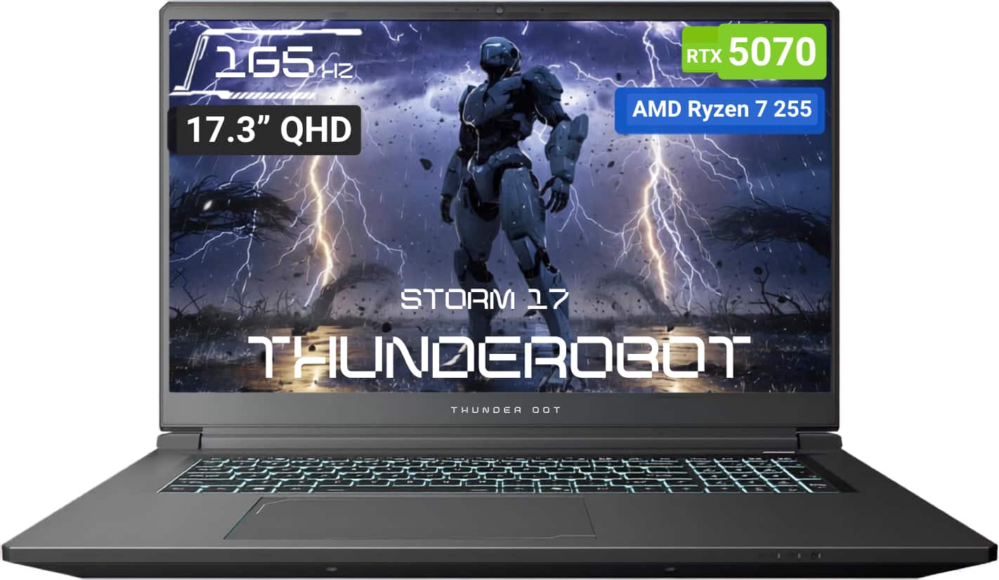 Thunderobot - Upgraded - Storm 17.3" QHD Gaming Laptop - AMD Ryzen 7 255 - NVIDIA GeForce RTX 5070 - 64GB RAM 4TB SSD - Backlit KB - Black