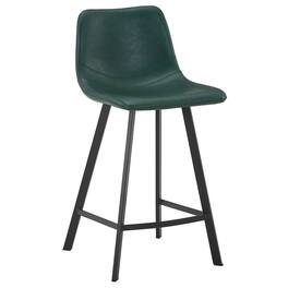 LeisureMod - Elland Counter Stool, Modern Upholstered Leather Counter Height Barstool with Iron Legs and Footrest - Olive Green