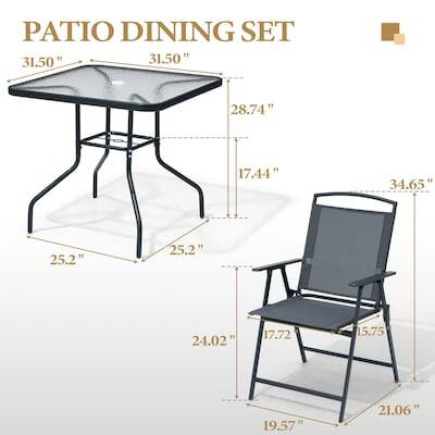 PATIO DINING SET

31.50" 31.50" 28.74" 17.44" 34.65" 25.2" 25.2" 24.02" 17.72" 15.75" 19.57" 21.06"
