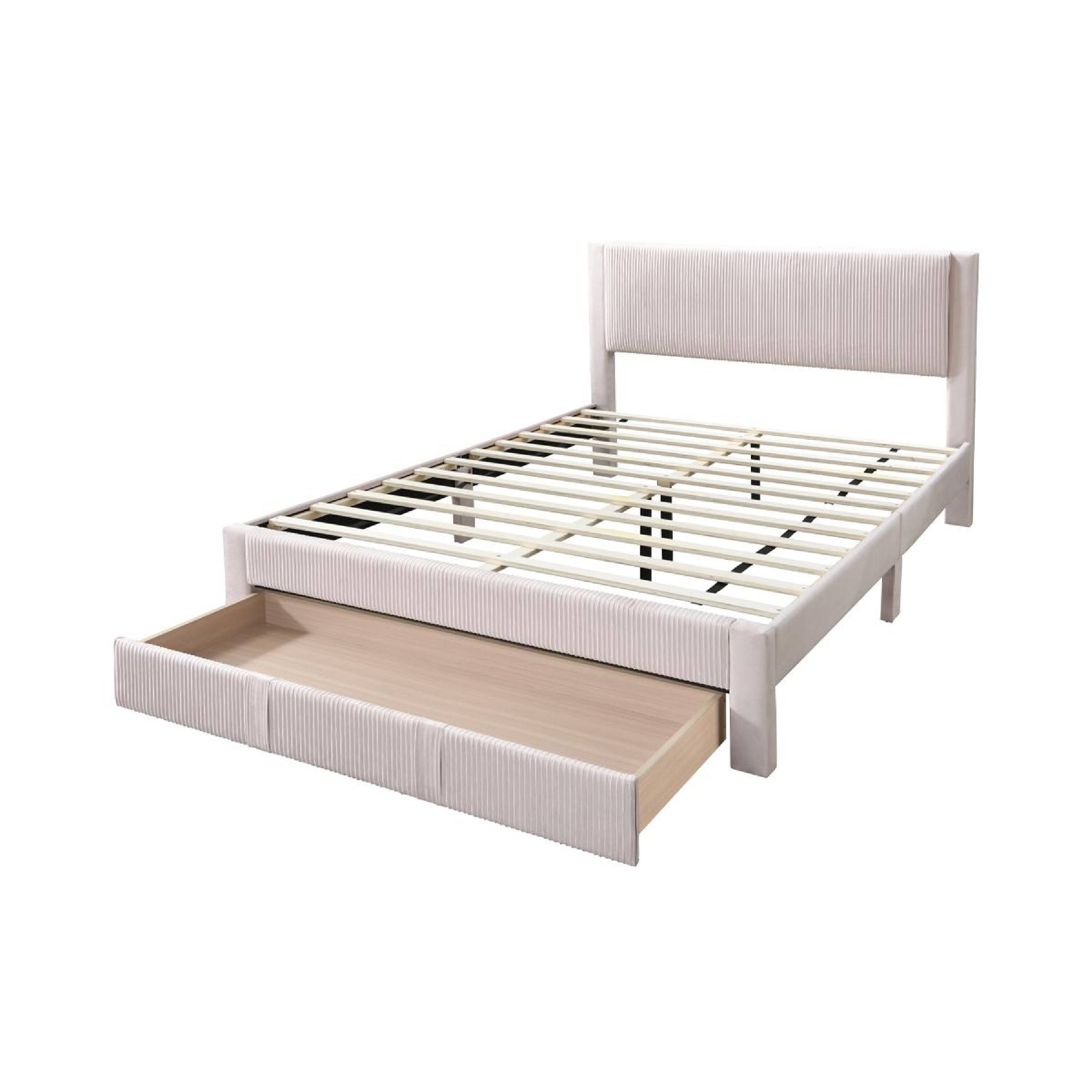 Alt View 1. Manhattan Lane - Peo Queen Size Bed w Storage Drawer, Light Pink Corduroy Upholstery - Light Pink.