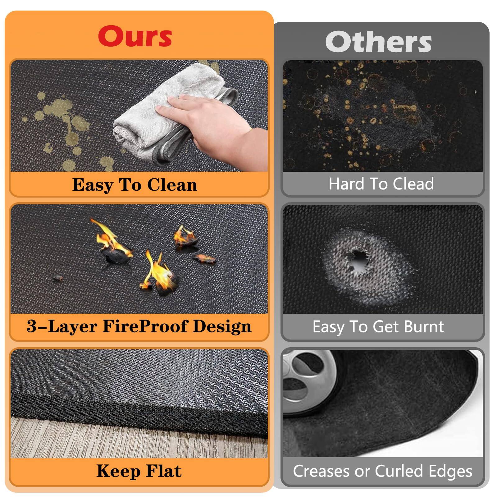 **Ours**

- Easy To Clean
- 3-Layer FireProof Design
- Keep Flat

**Others**

- Hard To Clean
- Easy To Get Burnt
- Creases or Curled Edges