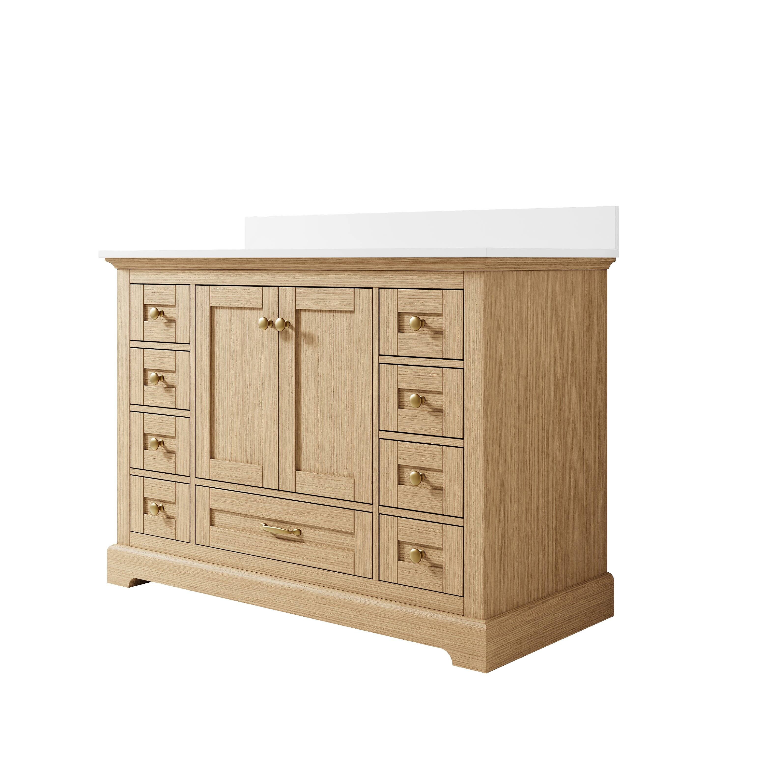 Alt View 8. WELLFOR - LVD 48 in. Solid Wood Single Sink Freestanding Bath Vanity with Culutered Marble Top, Assembled - OAK.