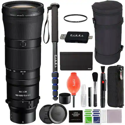 NIKKOR Z 180-600mm 1:5.6-6.3 VR 95
NIKKOR 180-600/5.6-6.3
PIXEL Lens Cleaning Paper
PIXEL Lens Cleaning Kit
PIXEL Lens Cleaning Spray
PIXEL Lens Cleaning Brush
PIXEL Lens Cleaning Cloth
PIXEL Lens Cleaning Pads
Lens Hood
Lens Cap
Lens Case
Lens Strap
Lens Filter