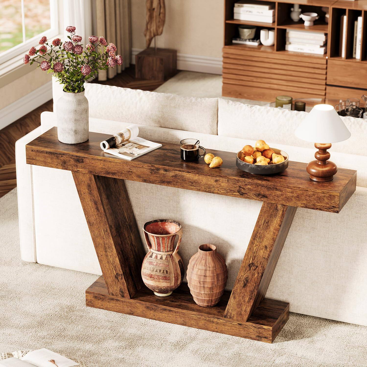 Jojoka 63" Console Table, 2 Tier Farmhouse Narrow Entryway Table , Long ...