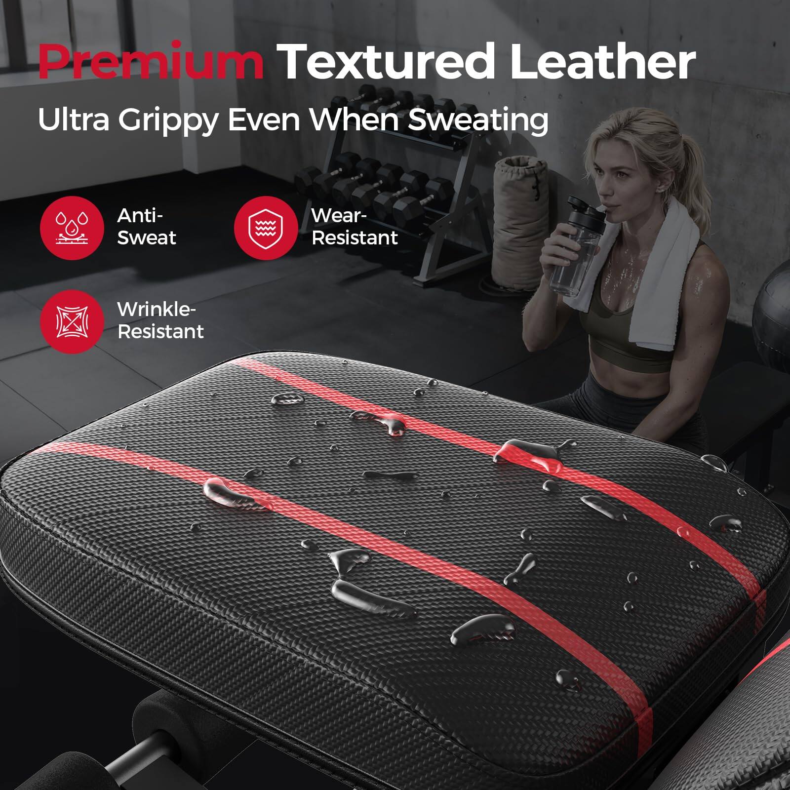 Premium Textured Leather  
Ultra Grippy Even When Sweating  

Anti-Sweat  
Wear-Resistant  
Wrinkle-Resistant