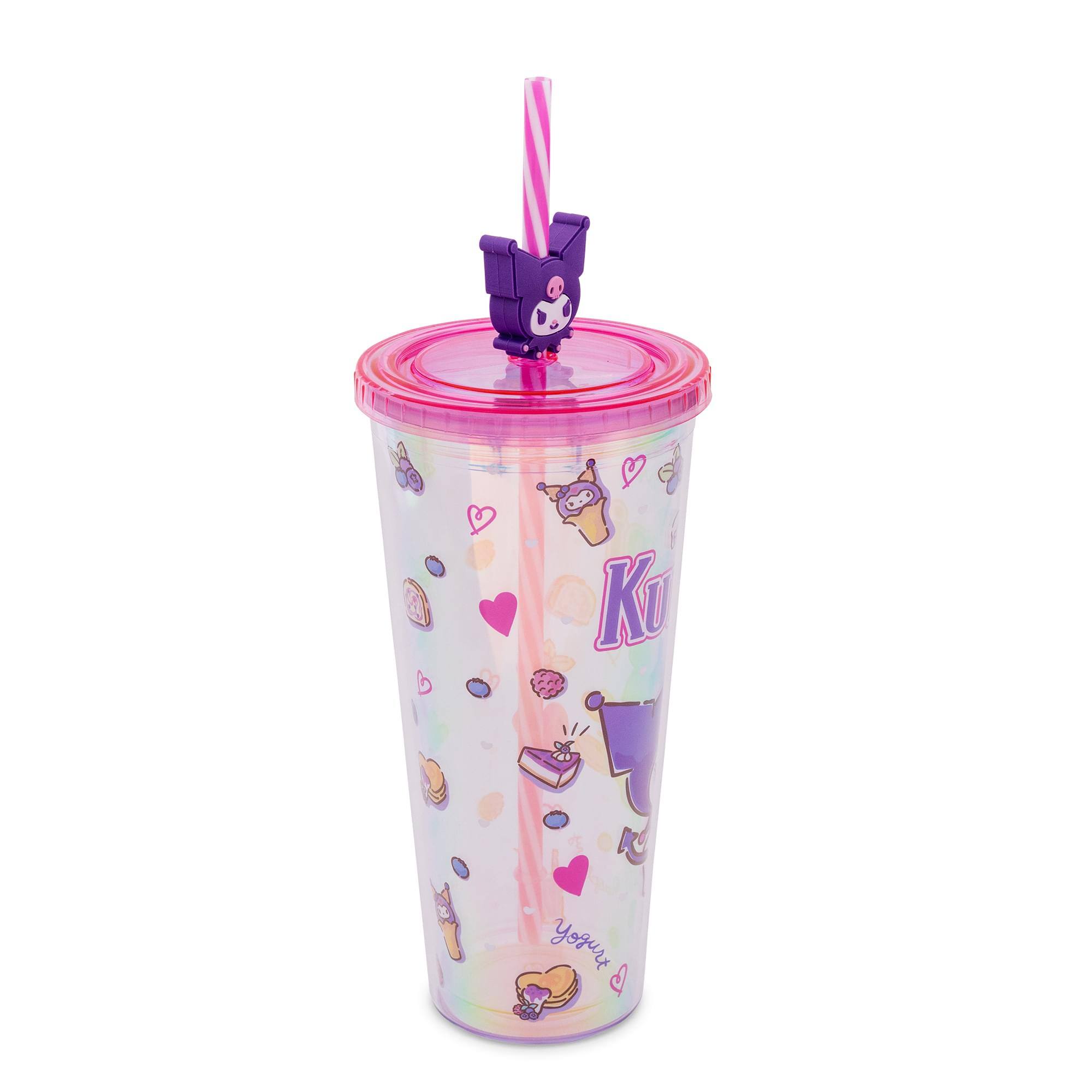 Alt View 1. Silver Buffalo - Sanrio Kuromi Iridescent 24-Ounce Carnival Cup With Lid and Straw Topper Charm - Multi-Colored.