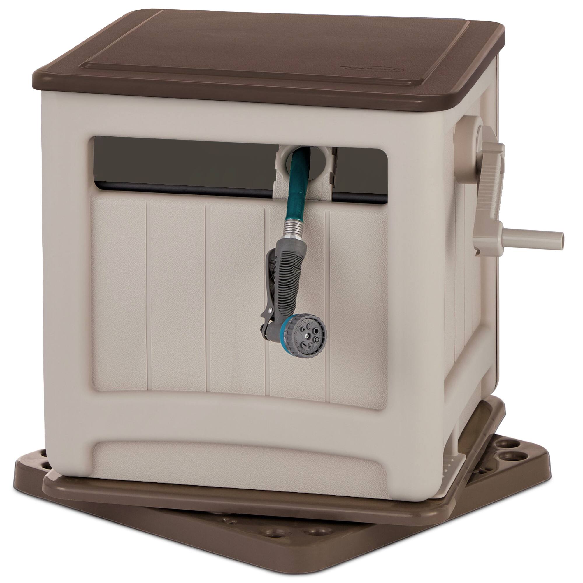 Suncast - Swivel Smart Trak Hose Hideaway 225 Foot Hose Reel Storage Bin, Taupe