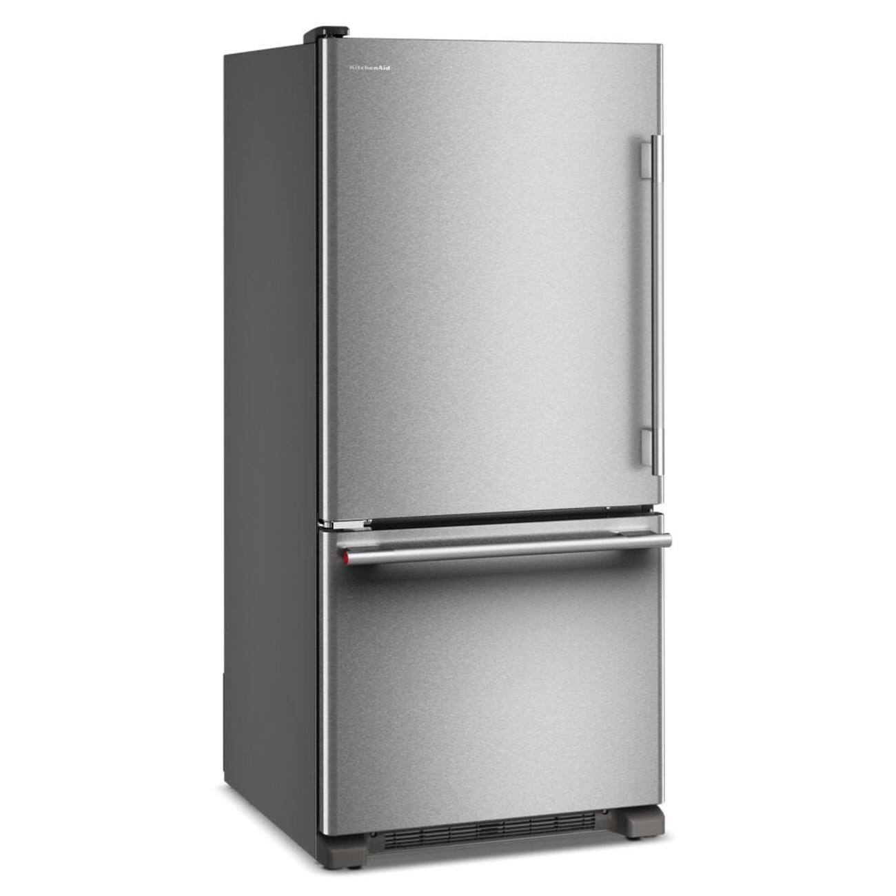 Angle. KitchenAid - 19 Cu. Ft. 30-Inch Standard-Depth Bottom Mount Refrigerator with Left Door Swing - PrintShield Stainless.