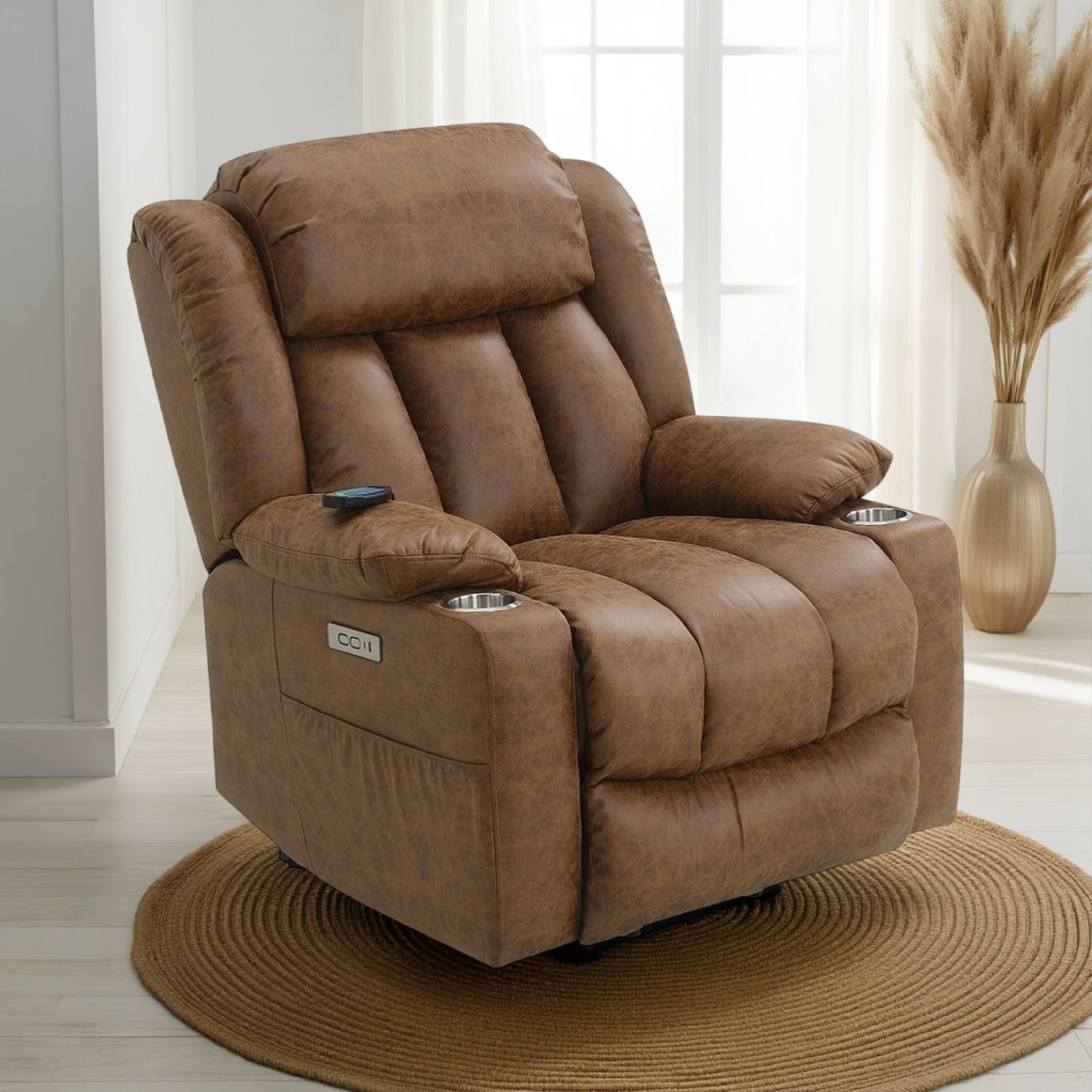 Alt View 5. Manhattan Lane - Mario Power Recliner Lift Chair, Heating Massage, Brown Faux Leather - Brown.