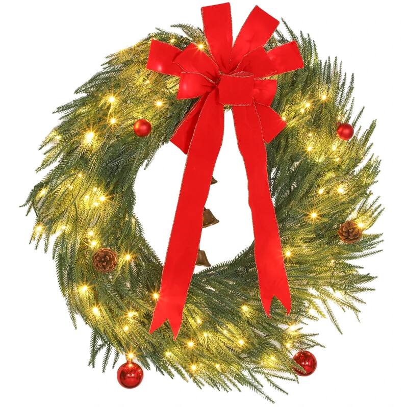 Alt View 7. Ecooso - Prelit Christmas Wreath with LED Lights and 8 Modes for Front Door, Holiday Christmas Decoration Gift - Green.