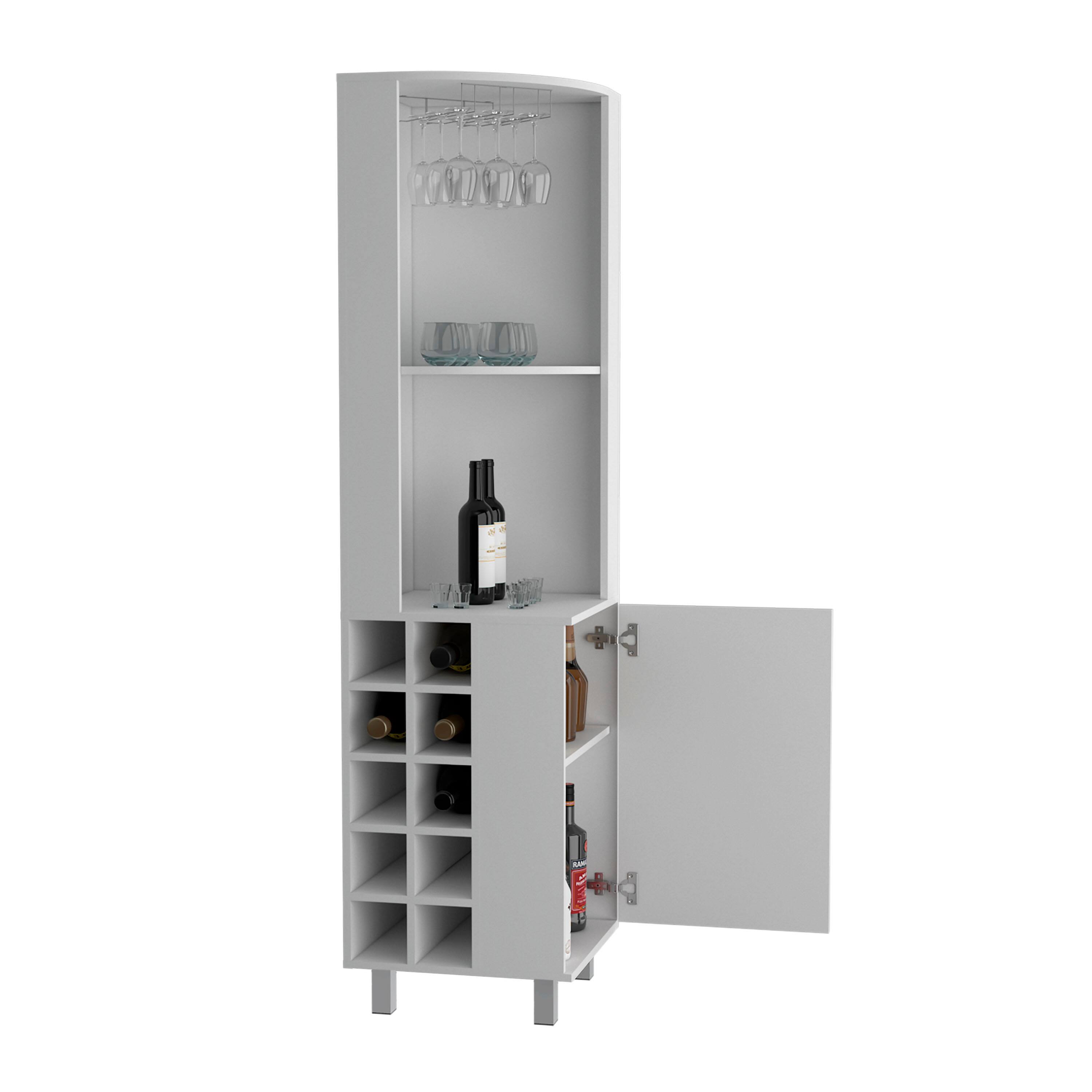 Alt View 2. TuHome - Kaia Corner Bar Cabinet with Four Shelves, Ten Wine Bottle Cubbie Stemware, Bar Room or Living Room - White.