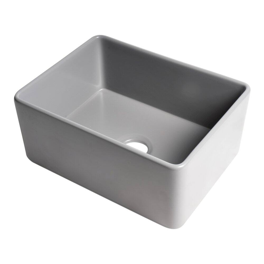 Front. Alfi - ALFI brand Gray Matte Smooth Apron 24 x 18 Single Bowl Fireclay Farm Sink - Gray.
