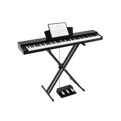 Front. Resenkos - 88-Key Keyboard Piano Set with Adjustable Stand & Bench - Black.