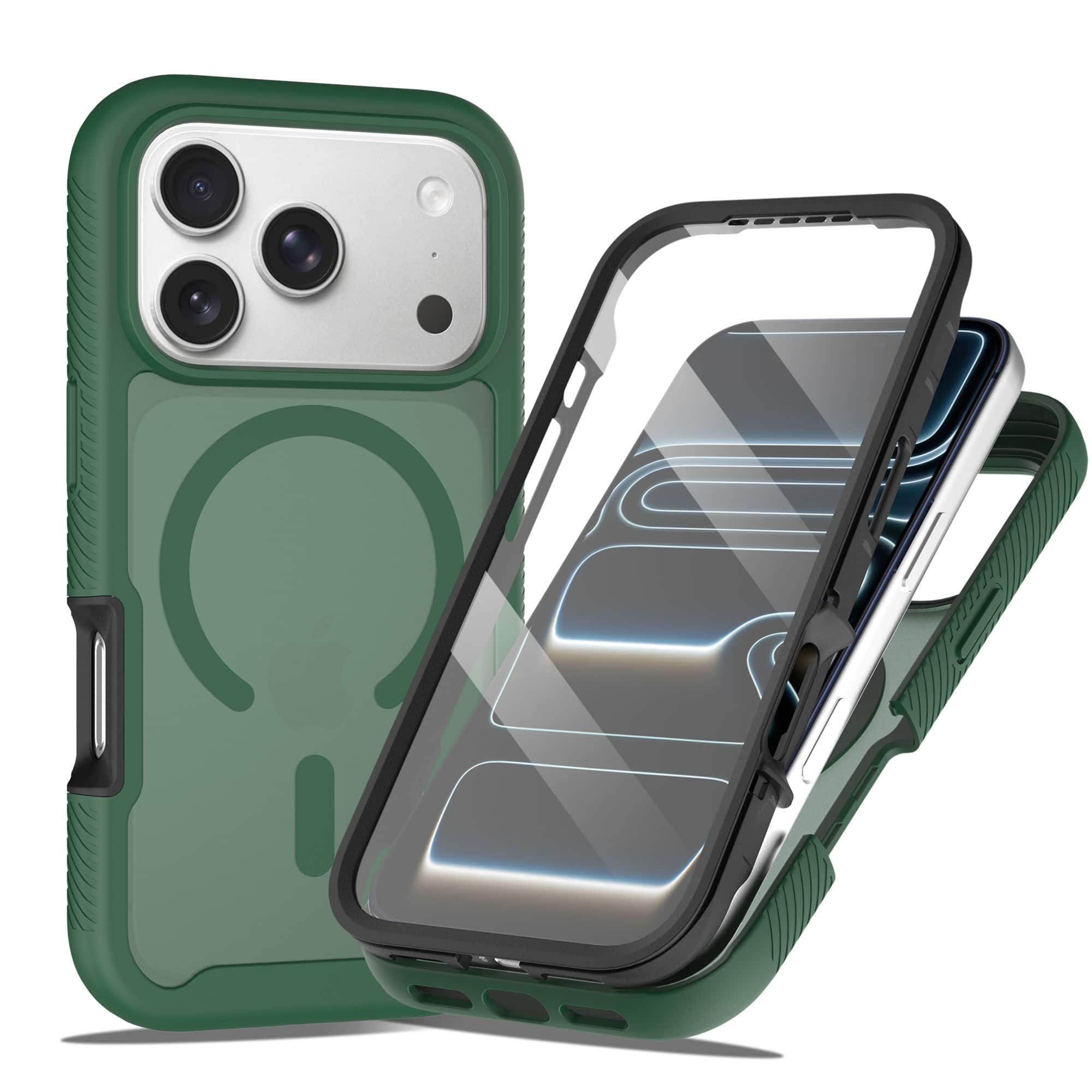 Dteck - Matte Magnetic Case with Front Screen Protector for Apple iPhone 17 Pro Max Shockproof Full Body Cover TPU Frame PC Back - Green
