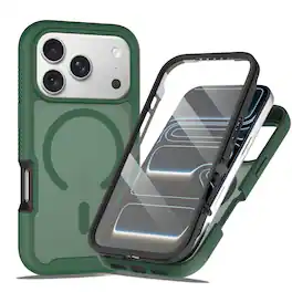 Dteck - Matte Magnetic Case with Front Screen Protector for Apple iPhone 17 Pro Max Shockproof Full Body Cover TPU Frame PC Back - Green