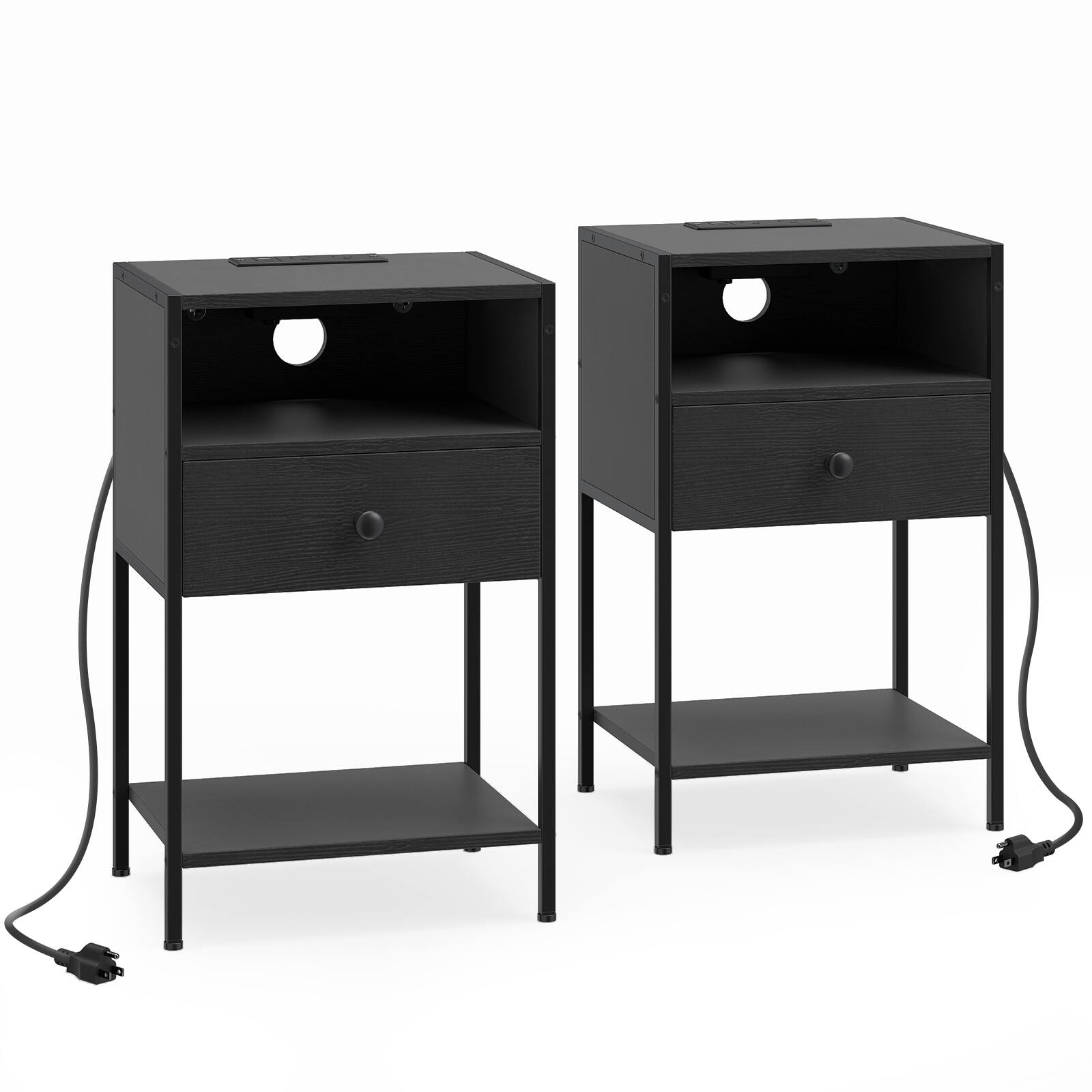 Alt View 9. Gymax - Gymax 2Pcs Nightstand w/ Charging Station Bedside Table w/ USB Ports & Outlets Black - Black.