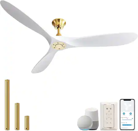 Front. Sofucor - Large Ceiling Fan No Light 60'' Reversible Modern Farmhouse Bedroom Ceiling Fans With Remote and APP Control - Gold.