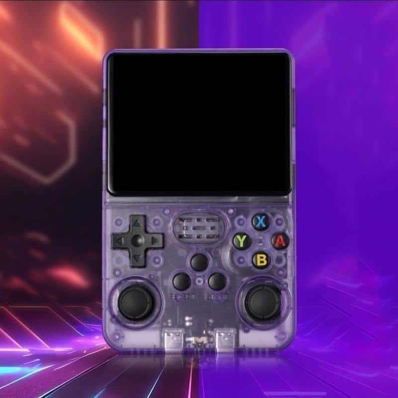 Front. WUDS - R36S Retro Handheld Game Console, 3.5-inch HD Screen, 64GB Large Capacity Memory, Portable Handheld Game Console - PURPLE.