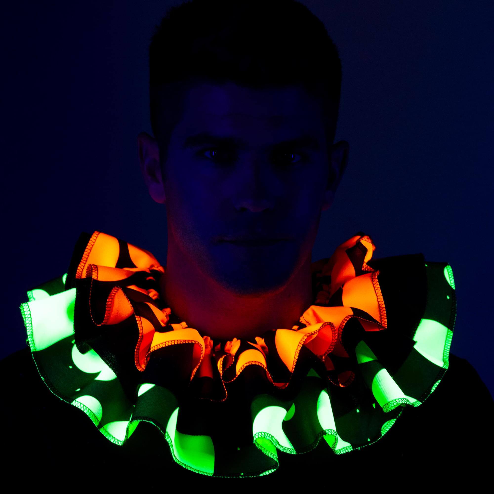 Alt View 1. Underwraps - Blacklight Reactive Clown Collar Adult Costume Accessory - Orange.