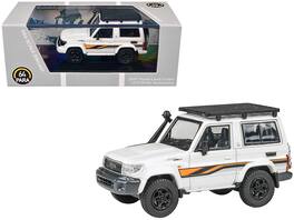 2023 Toyota Land Cruiser 71 "70th Anniversary" with Stripes and Roofrack 1/64 Diecast Model Car by Paragon Models - White