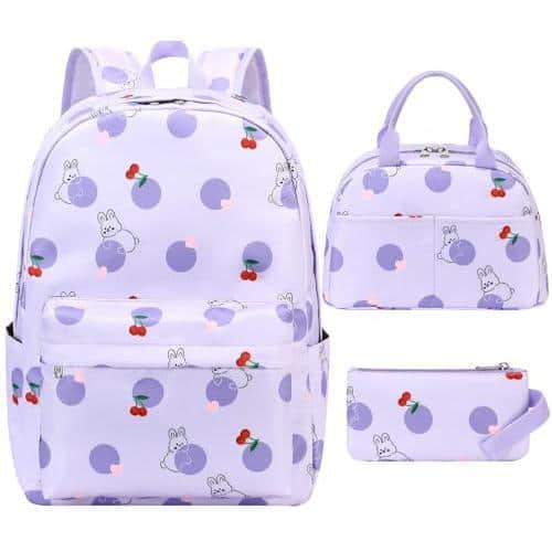 Cozy Serene - 3pcs Bunny Backpack Sets With Lunch Box And Pencil Case School Rabbit Backpacks For Large Capacity Waterproof - Bunny Purple