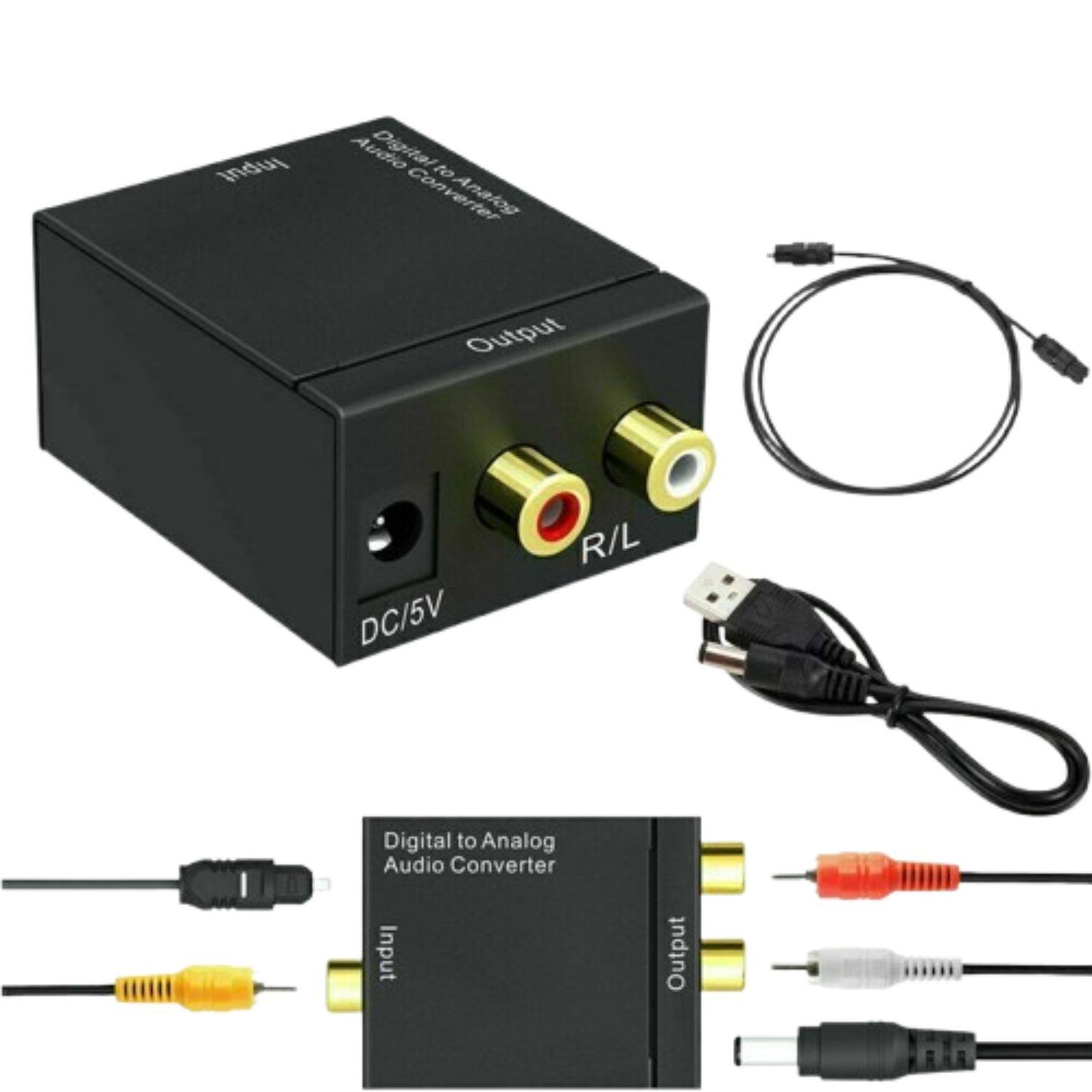 Home Collection - Digital Optical Coaxial to Analog RCA L/R Audio Converter Adapter with Fiber Optic Cable